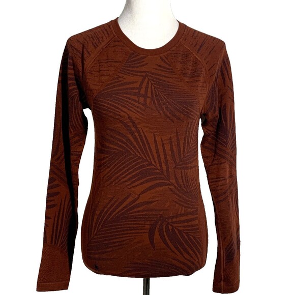 Smartwool Intraknit Active Base Layer Crew Top Womens L Rust Leaves Wool Blend - Picture 1 of 12